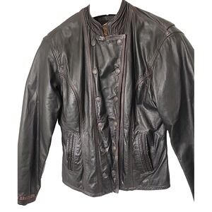 Harley Davidson Women's Black Leather Military Style size L Riding Jacket